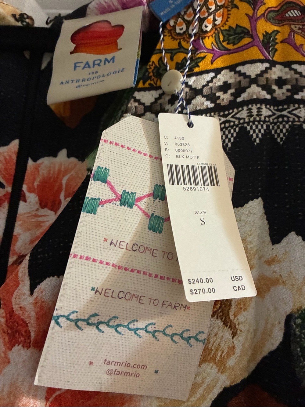 Gorgeous FARM Rio Black & Cream Maxi Dress with Multicolor Floral Print NWT - Picture 2 of 10